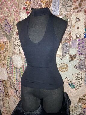 Timing Black Mock Neck Halter Tank Top